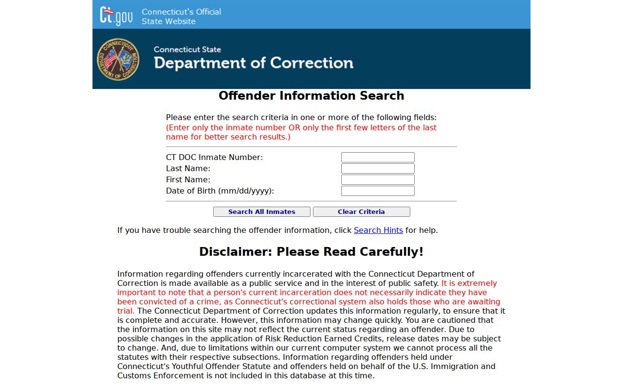Stratford residents directory Connecticut DOC inmate search
