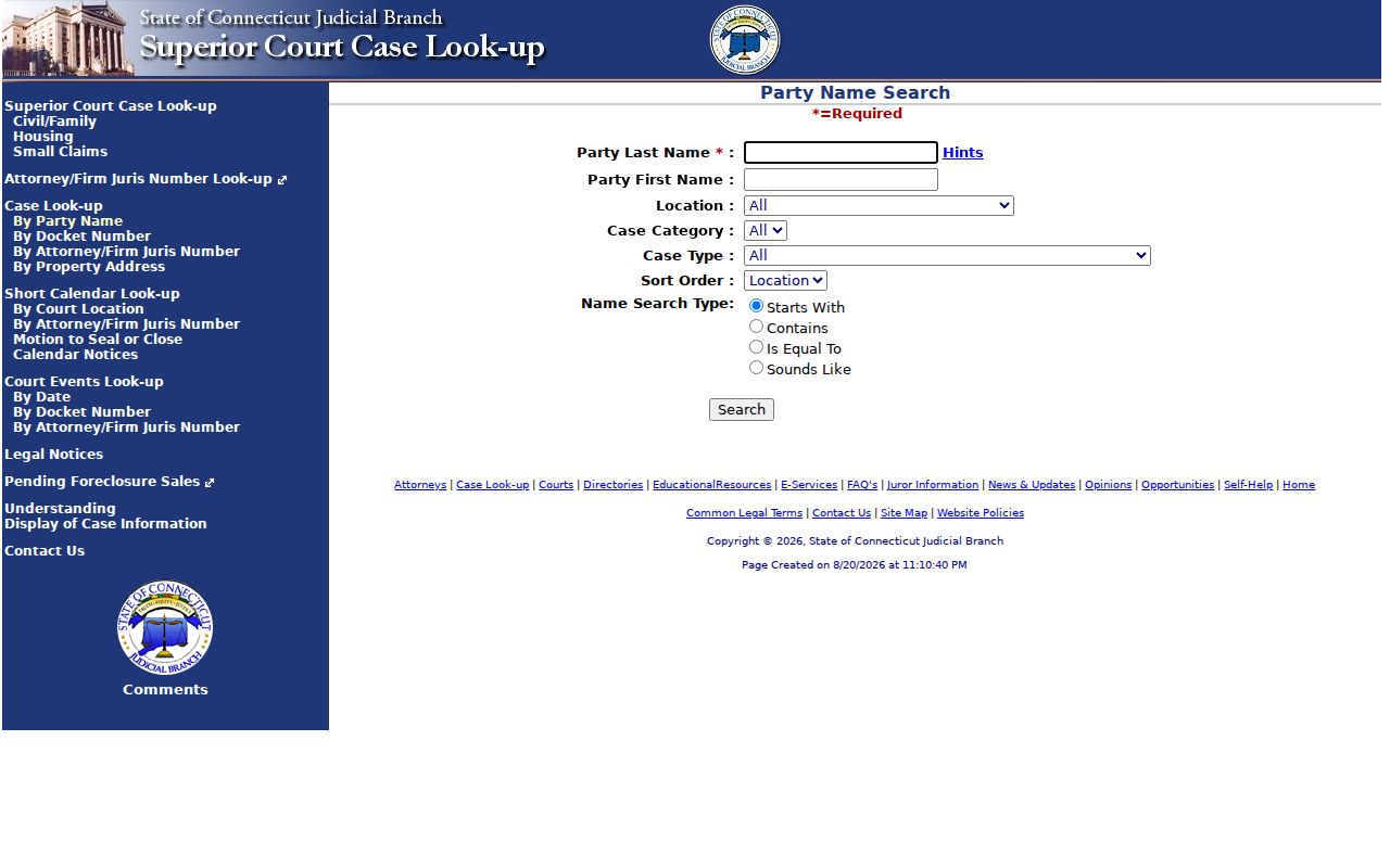 Stratford resident lookup court party search form